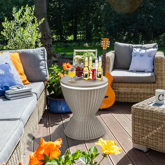 Costway 3 1 8 Gallon Patio Rattan Cooler Bar Table Adjust Ice Bucket, Espresso, OP70810CF