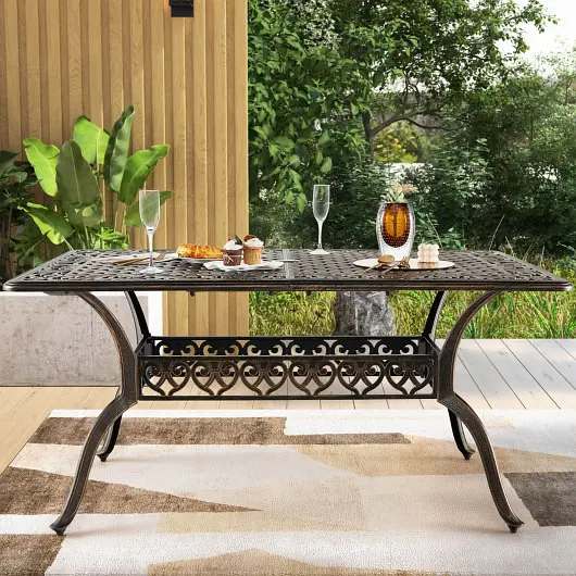 Costway 59 Inch 7075 Aluminum Patio Dining Table Umbrella Hole fot 6 Persons, Bronze, NP10935CP