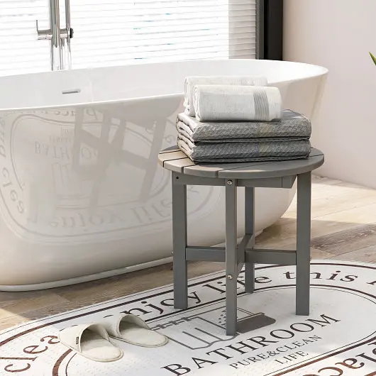 Costway 18 Inch Adirondack Round Side Table Cross Base and Slatted Surface, Grey, NP10900GR