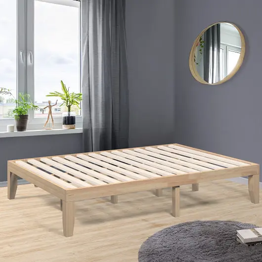 Costway 14 Inch Full Size Wood Platform Bed Frame Wood Slat Substantiate, Natural, HW63259NA