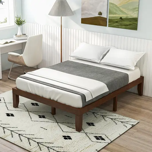 Costway 14 Inch Full Size Wood Platform Bed Frame Wood Slat Substantiate, Coffee, HW63259CH