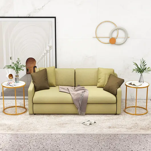 Costway 16 Inch Marble Top Round Side Table Golden Metal Frame Living Room Bedroom, Set 2, JV11113GD-2