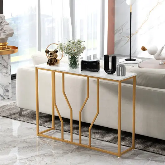 Costway 44 Inch Modern White Entryway Table Faux Marble Tabletop, White, JV11188WH
