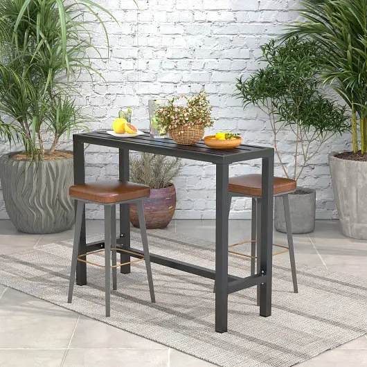 Costway 48 Inch Outdoor Bar Table Waterproof Top and Heavy-duty Metal Frame, M, JV10748DK-M