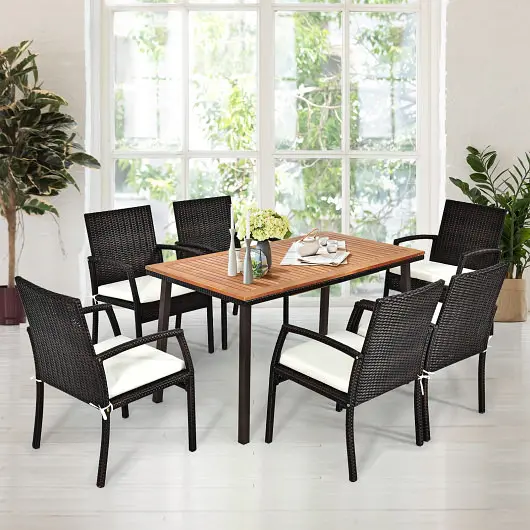 Costway 55 Inch Patio Acacia Dining Table Umbrella Hole, OP70691