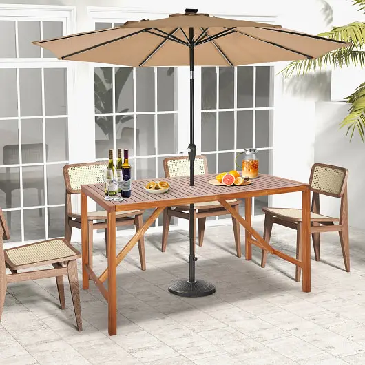 Costway 67 Inch Patio Rectangle Acacia Wood Dining Table Umbrella Hole, HW70894