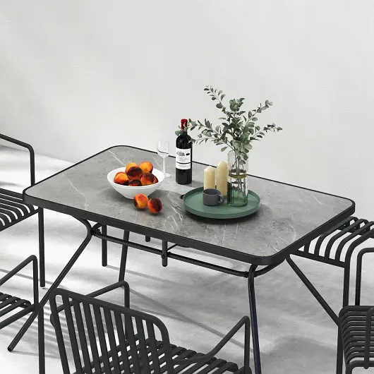 Costway 49 Inch Patio Rectangle Dining Table Umbrella Hole, Silver Gray, NP11190GR