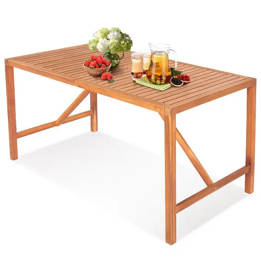 Costway 55 Inch Patio Rectangular Acacia Wood Dining Table Umbrella Hole, HW70895