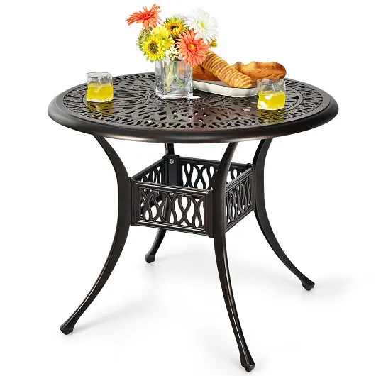 Costway 36 Inch Patio Round Dining Bistro Table Umbrella Hole, Bronze, NP10573WN