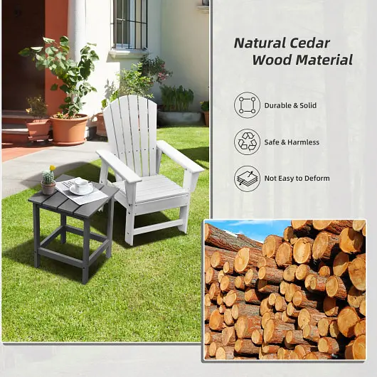Costway 15 Inch Patio Square Wooden Slat End Side Coffee Table Garden, Slate Gray, OP70932GR