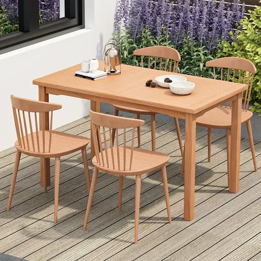 Costway 49 Inch Rectangle Patio Teak Wood Dining Table Slatted Tabletop Up to 6, OP71188