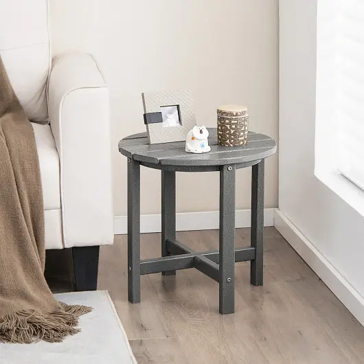 Costway 18 Inch Round Weather-Resistant Adirondack Side Table, Gray, NP10940GR