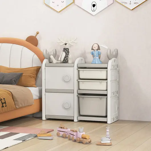 Costway 31 Inch Toy Chest and Bookshelf Toddlers Enclosed Cabinets and Pull-out Drawers, TP10122GR