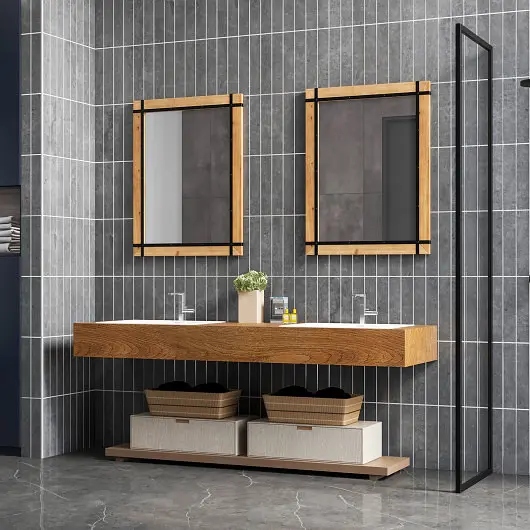 Costway 30 x 40 Inch Wall Mounted Mirror Fir Wood Frame, Natural, HZ10165NA