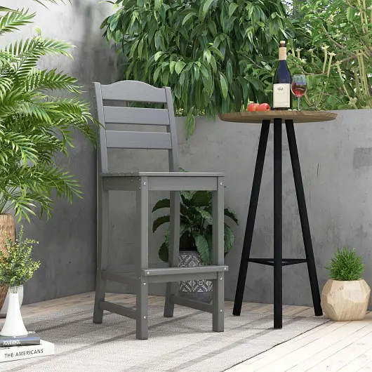 Costway 30 Inches Counter Height HDPE Bar Stool Backrest and Footrest, Gray, NP10896GR