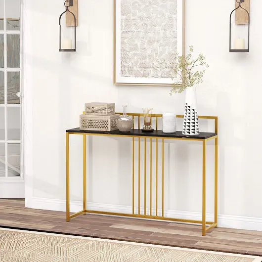 Costway 47 Inches Modern Console Table Mild Steel Frame and Storage Shelf, Black, JV10982DK