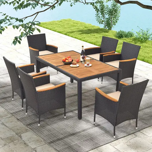 Costway 7 Individual Outdoor Dining Set Umbrella Hole Backyard, HW71909+