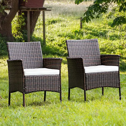 Costway 2 Individual Outdoor PE Rattan Armchairs Removable Cushions, HW67786