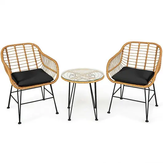 Costway 3 Individual Rattan Furniture Set Cushioned Chair Table, Midnight Black, OP70839DK