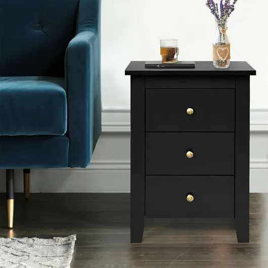 Costway 2 Items Nightstand End Beside Table Drawers, Matte Black, HW61313BK-2
