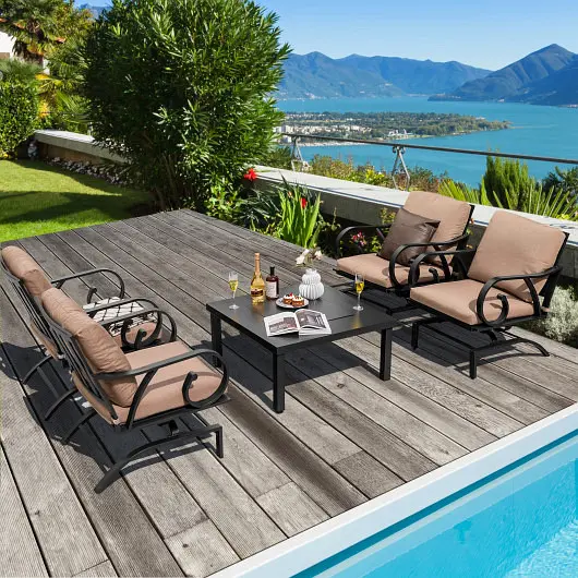 Costway 5 Items Patio Rocking Chairs and 4--1 Fire Pit Table Fire Poker, NP10968+