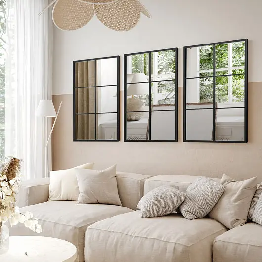 Costway 3, Layered decorative Wall Mirror Metal Frame Dining Living Room, Ebony, HZ10060BK