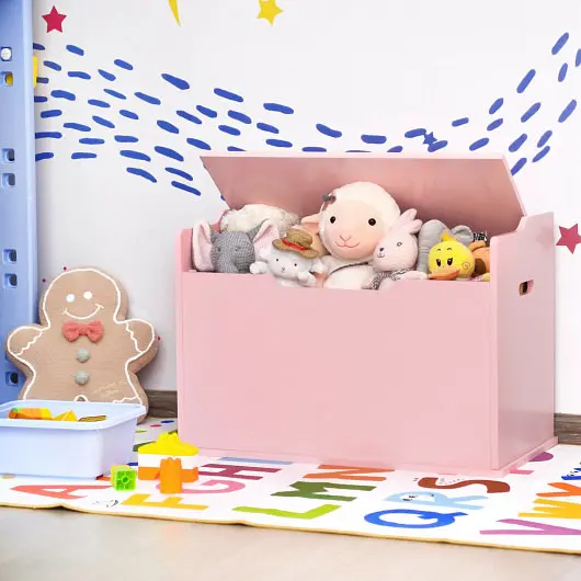 Costway Original Kids Toy Wooden Flip-top Storage Box Chest Bench Cushion Hinge, Pink, HW66699PI