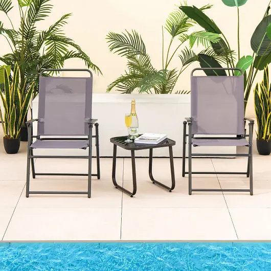 Costway Original Set 2 Outdoor Folding Sling Chairs Armrest and Backrest, Grey, NP11097GR-2