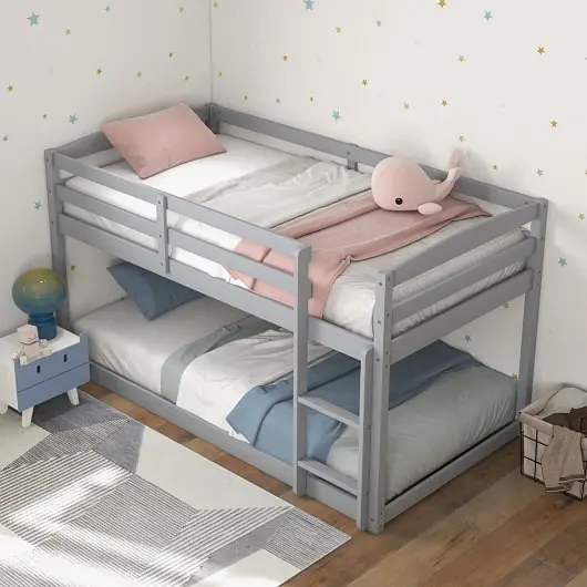Costway OSHA-Compliant Twin Size Bunk Bed High Guardrails and Merged Ladder, Gray, HU10396GY