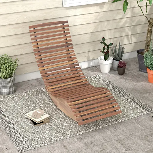 Costway Outdoor Acacia Wood Rocking Chair Widened Slatted Seat and High Back, NP11504