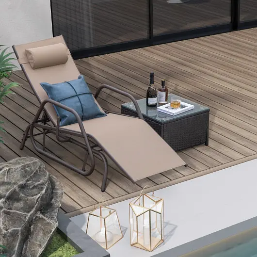 Costway Outdoor Chaise Lounge Glider Chair Armrests and Pillow, Rustic Brown, NP11031CF
