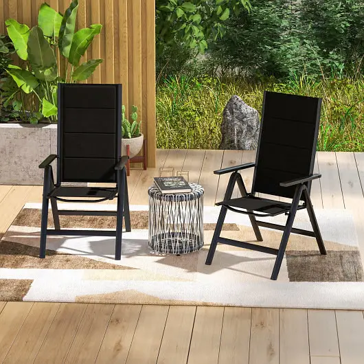 Costway Outdoor Dining Chair Soft Padded Seat and 7-Position Adjustable Backrest, Black, NP11443DK-1