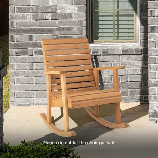 Costway Outdoor Fir Wood Rocking Chair High Backrest, NP10922BN