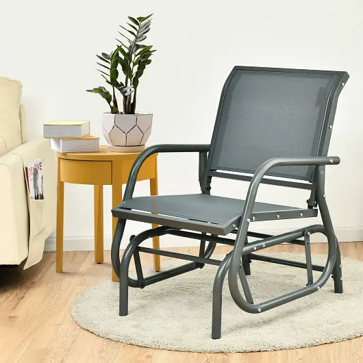 Costway Outdoor Single Swing Glider Rocking Chair Armrest, Grey, OP70562GR