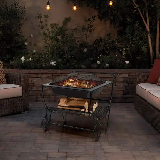 Costway Outdoor Wood Burning Fire Pit Log Storage Rack and Wheels, HV10303