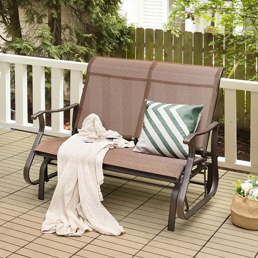 Costway Oversized 2-Person Patio Glider Bench High Back and Curved Armrests, Bronze, NP10503CF