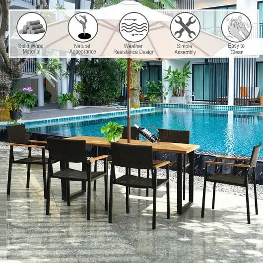Costway Patented 7 Pcs Outdoor Dining Set Large Acacia Wood Table Top, HW65219B+