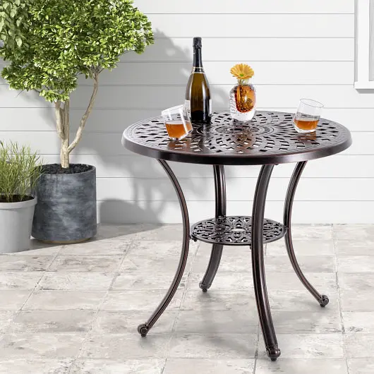 Costway Patio Cast Aluminum Table 31 Inch Diameter Round Table Umbrella Hole-Copper, NP11473WN