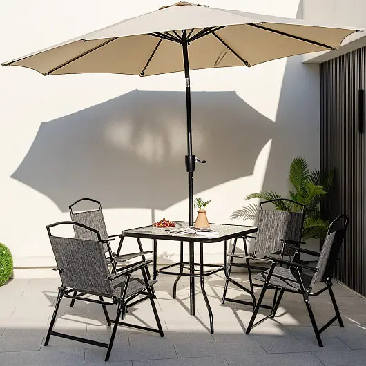 Costway Patio Dining Set 4 Umbrella Hole, Metallic Silver Gray, NP11214GR+