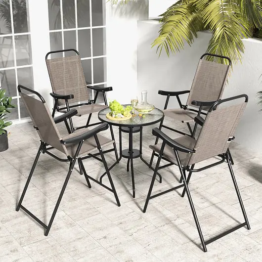 Costway Patio Folding Bar Stool Set 4 Metal Frame and Footrest, Coffee, NP11342CF-4