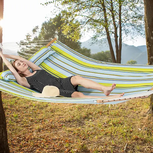 Costway Patio Hammock Foldable Travel-friendly Swing Chair Bed Detachable Pillow, NP10429YW