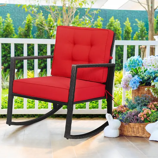 Costway Patio Rattan Rocker Outdoor Glider Rocking Chair Cushion Lawn, Fire Red, HW66722RE