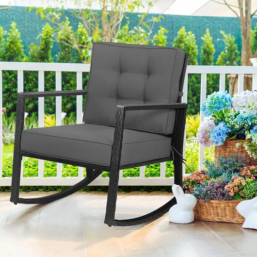 Costway Patio Rattan Rocker Outdoor Glider Rocking Chair Cushion Lawn, Slate Gray, HW66722GR