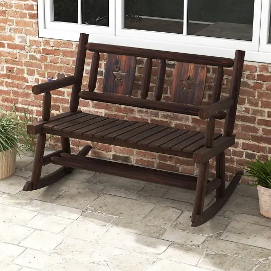 Costway Patio Rocking Bench Double Rocker Chair Ergonomic Seat 2-Person Loveseat, NP11392