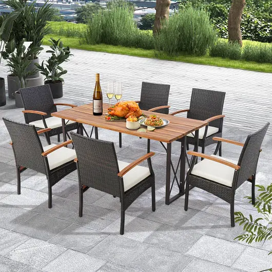 Costway Patio Wicker Chair Set 2 Soft Zippered Cushion, HW70831-2