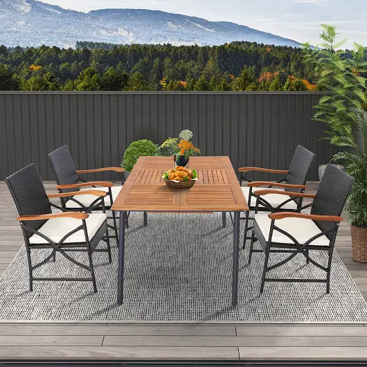 Costway Patio Wicker Dining Chairs Soft Zippered Cushion, Set 4, HW70832-4