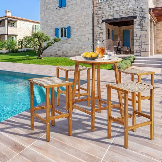 Costway Patio Wood Bar Stools Set 4, HW71480-4