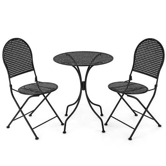 Costway 3 Pcs Patio Bistro Set Outdoor Conversation Furniture Table and Folding Chair, NP10648