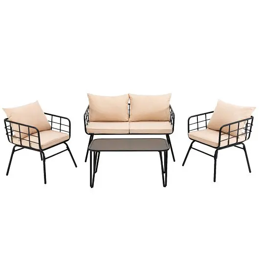 Costway 4 Pcs Patio Furniture Set Seat Back Cushions Garden, Beige, NP10300BE