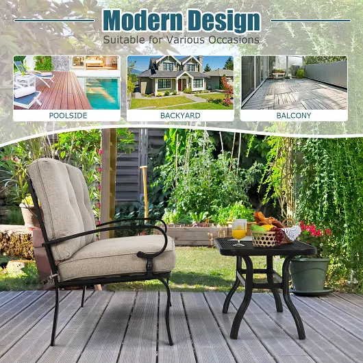 Costway 2 Pcs Patio Loveseat Bench Table Furniture Set Cushioned Chair, Beige, NP10179BE